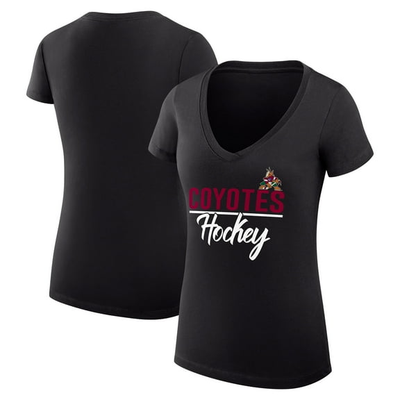 Women's G-III 4Her by Carl Banks Black Arizona Coyotes Super-Slim Fit Lightweight Graphic V-Neck T-Shirt