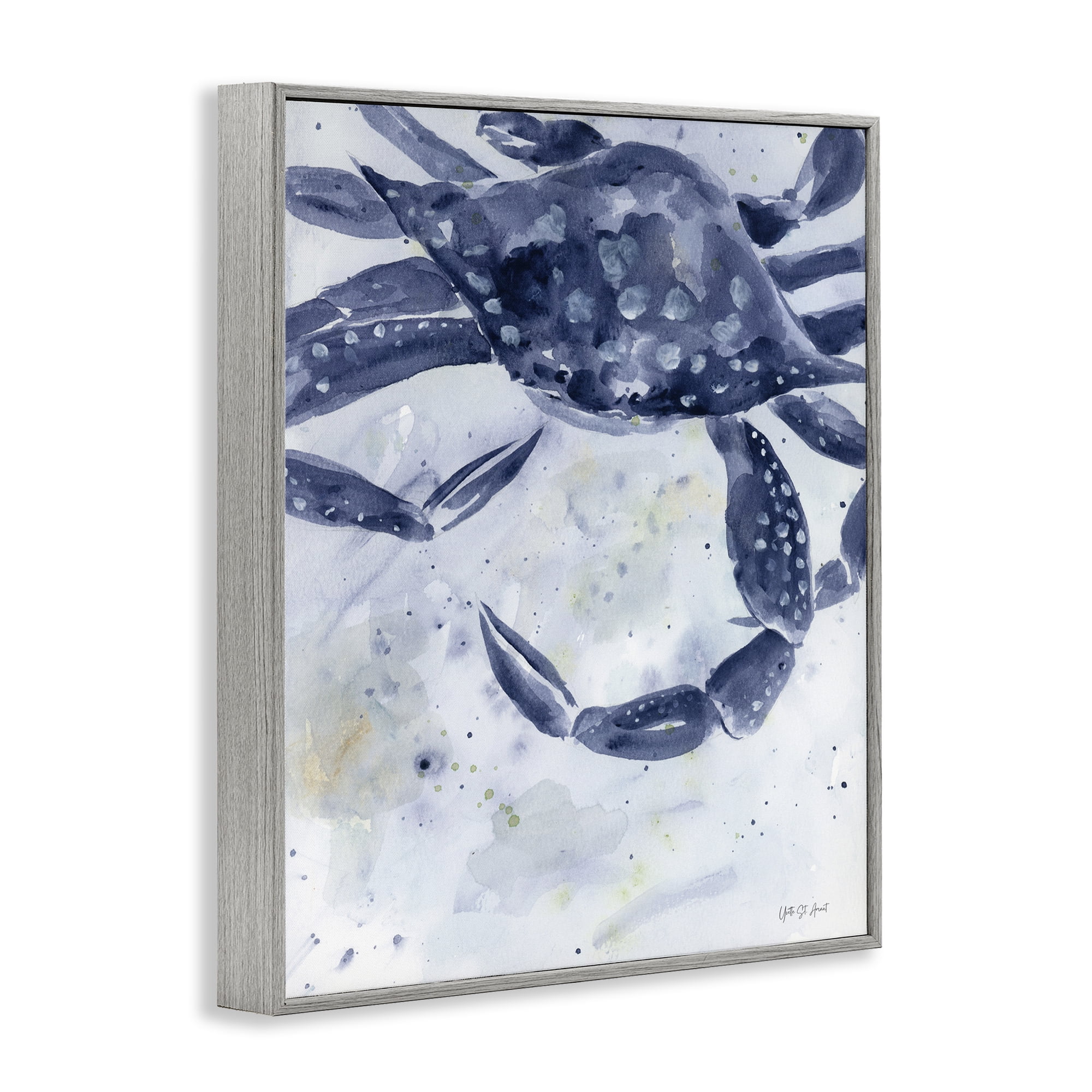 Stupell Industries Swimming Blue Crab Animals & Insects Painting Gray Framed Art Print Wall Art, 16 x 20