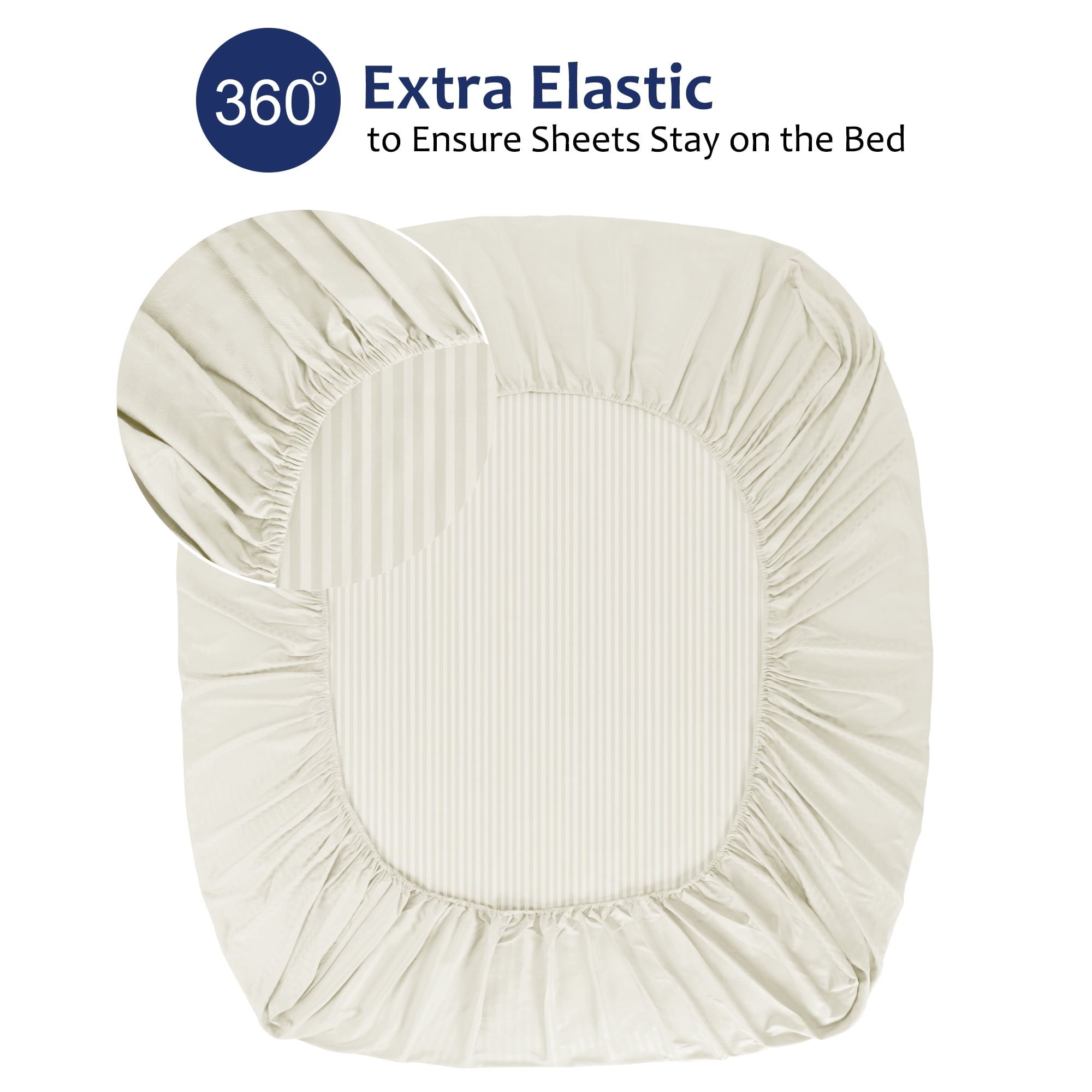 Unique Bargains Soft 100GSM Striped 16 Inch Deep Pocket Fitted Sheets King Khaki
