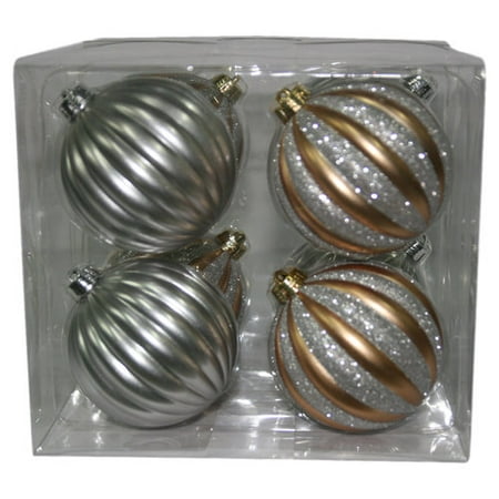 Holiday Time 80mm Round Silver and Gold Pumpkin Christmas Ornaments, Set of 8