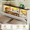 thumbnail image 6 of Farmhouse Bed Frame Full Size with 4 Storage Drawers and Bookcase Headboard, LED Wooden Bed with Hidden Space, No Box Spring Needed, White, 6 of 8