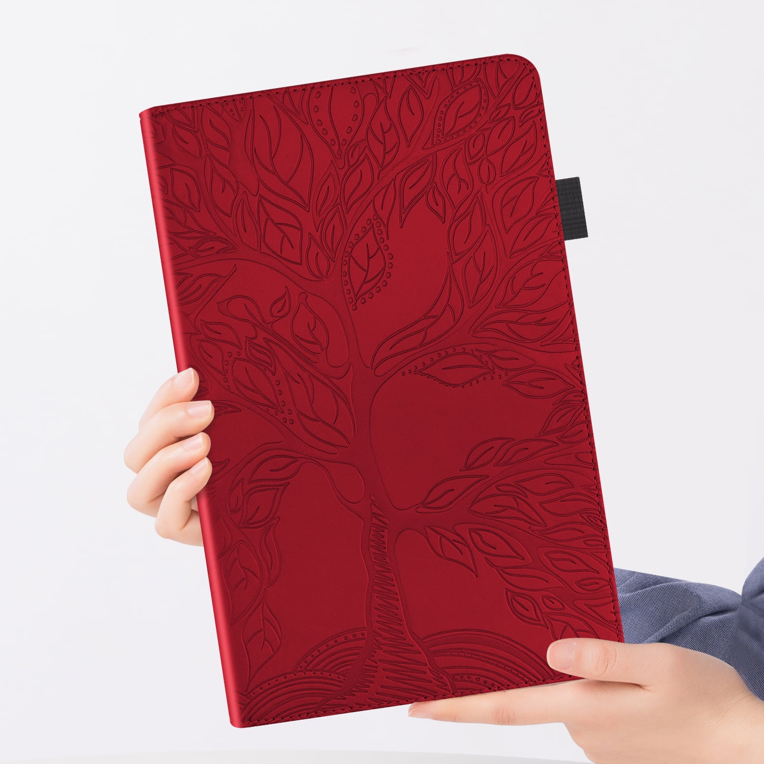 Allytechgroup Elegant iPad Air 11 Inch Case Cover 2024, Lift Tree Pattern Embossed and Shockproof Tablet Case with Pencil Holder Multi Angle Viewing Stand Flip Cover for Apple iPad Air 11,Red
