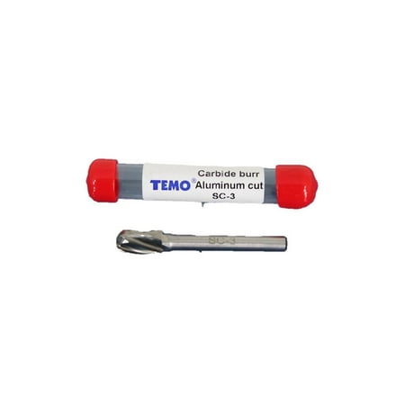 Sc Burr - TEMO SC-3 NF Aluminum Cut Carbide Rotary Burr FILE, 3/8 inch (9.5mm) HEAD Cylinder Ball, 1/4 inch (6.35mm) Diameter 2 inch (50.8mm) Long Shank