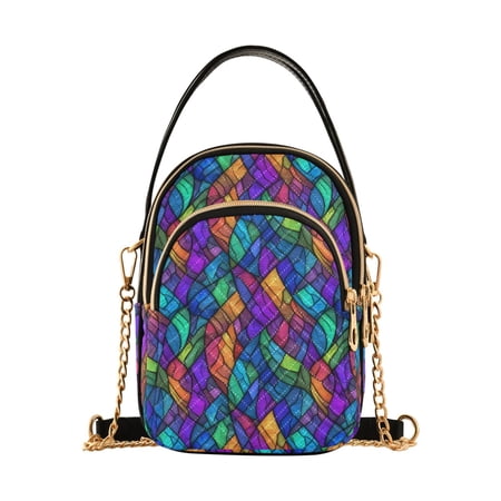 FORMRS Crossbody Bag for Women Quilted Travel Shoulder Cell Phone Purse with Chain Strap Handbag, Vibrant Stained Glass Pattern