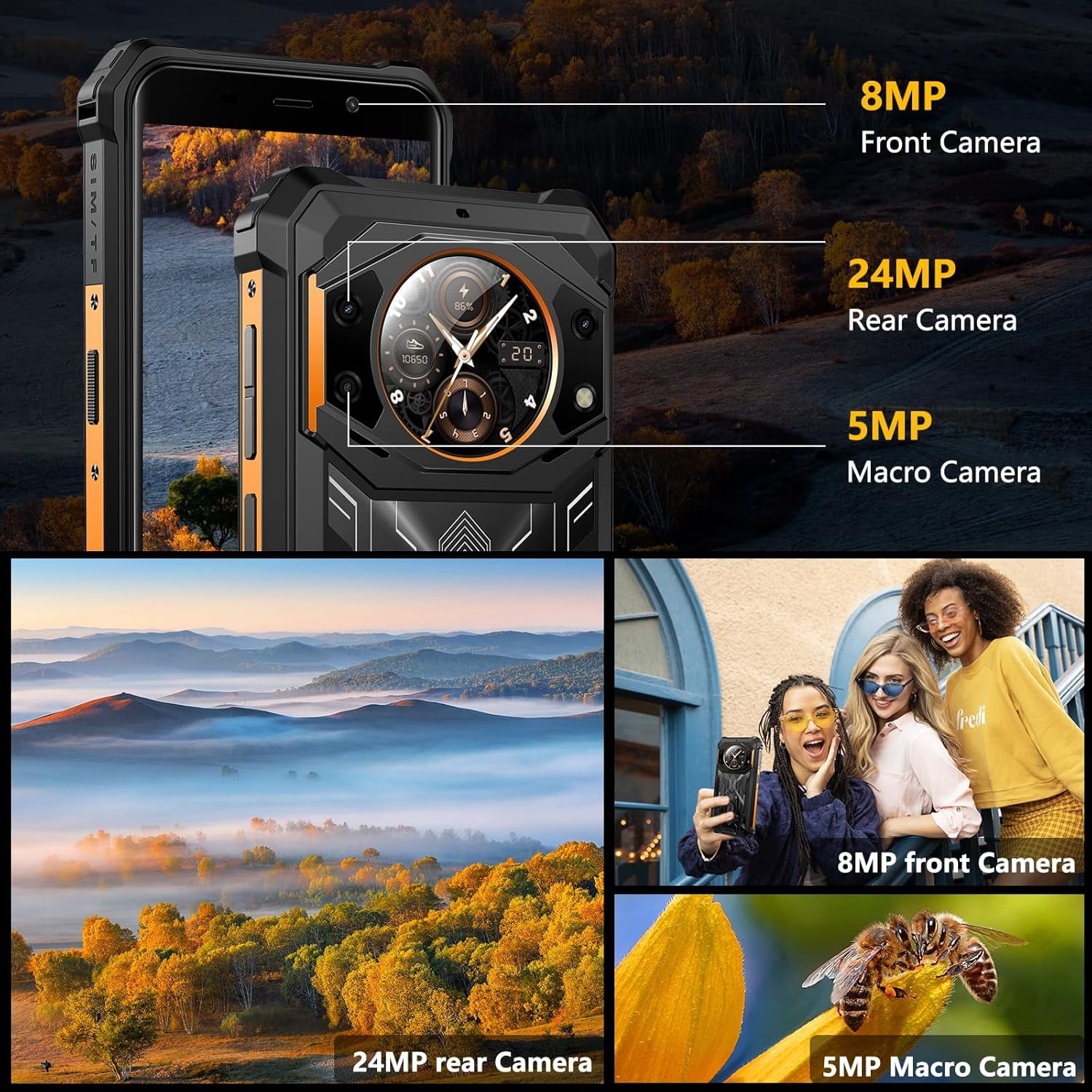 FOSSiBOT Rugged phone F101 PRO 15GB+128GB 5.45-Inch Main & 1.32-inch Innovative & Multifunction Rear Display 10600mAh Hac NFC