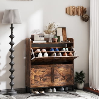 Uforic Metal Shoe Cabinet with 3 Flip Drawers, Wall Mount Shoe