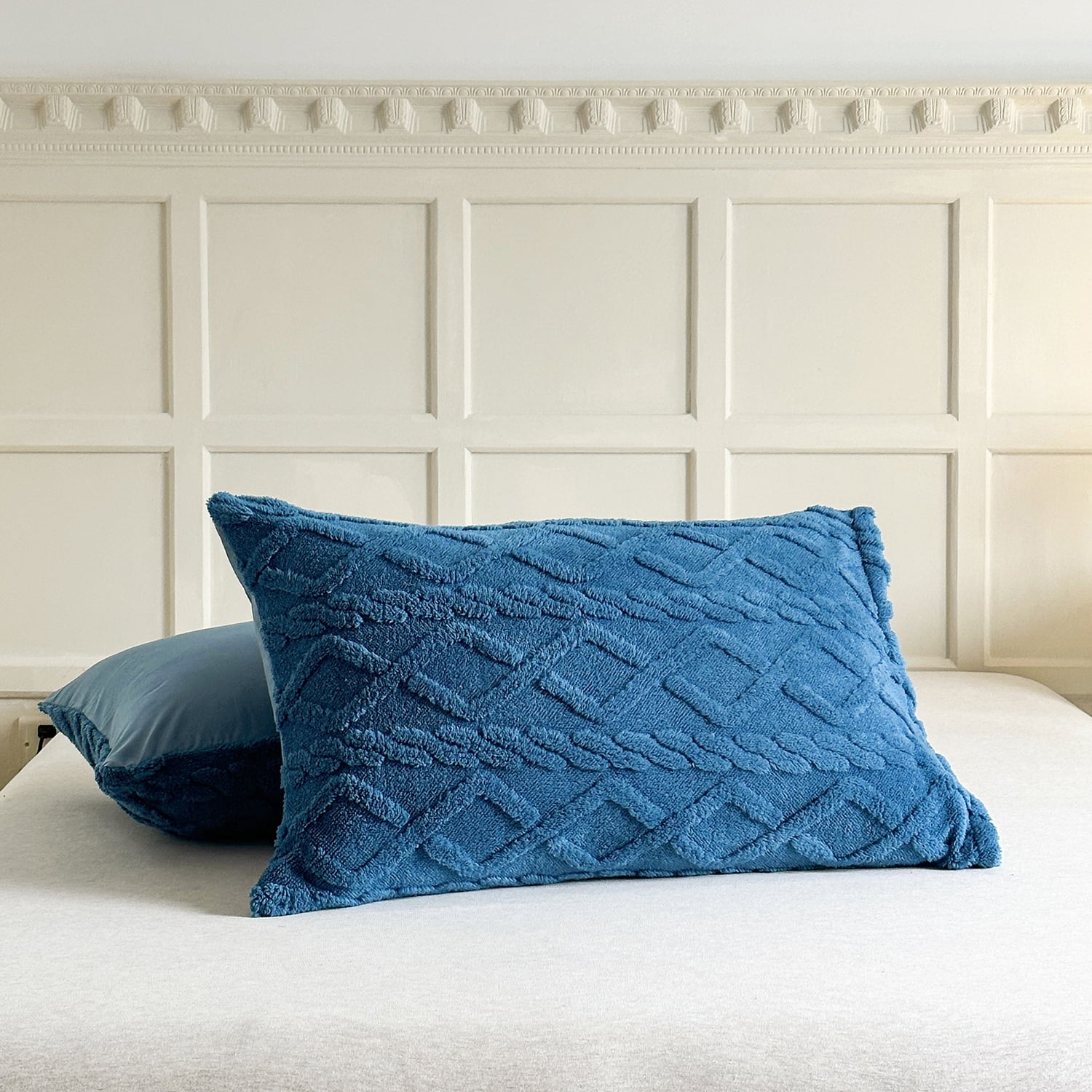 NC 3 Piece Sherpa Blanket,Winter Warm 3 Ply Borrego Fleece Blanket,King 79"x 91",Blue