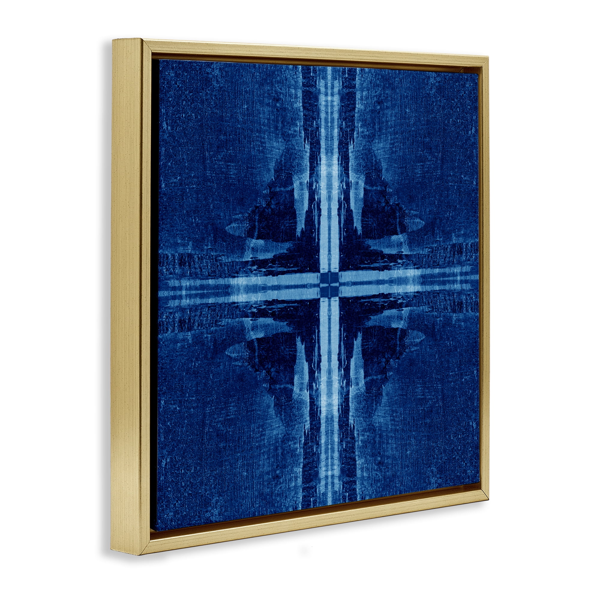 Stupell Industries Dark Geometric Quadrants Abstract Painting Gold Floater Framed Canvas Art Print Wall Art, 25 x 25