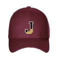 thumbnail image 2 of Daxton Two Tone Initial Letters Numbers Structured Baseball Hat, Burgundy Hat, Letter J, 2 of 3