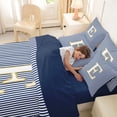 thumbnail image 4 of Erosebridal Kids Cartoon Monogrammed E Twin Bedding Sets 7-Piece, Navy Stripes Ombre Bedding Comforter Set, 4 of 7
