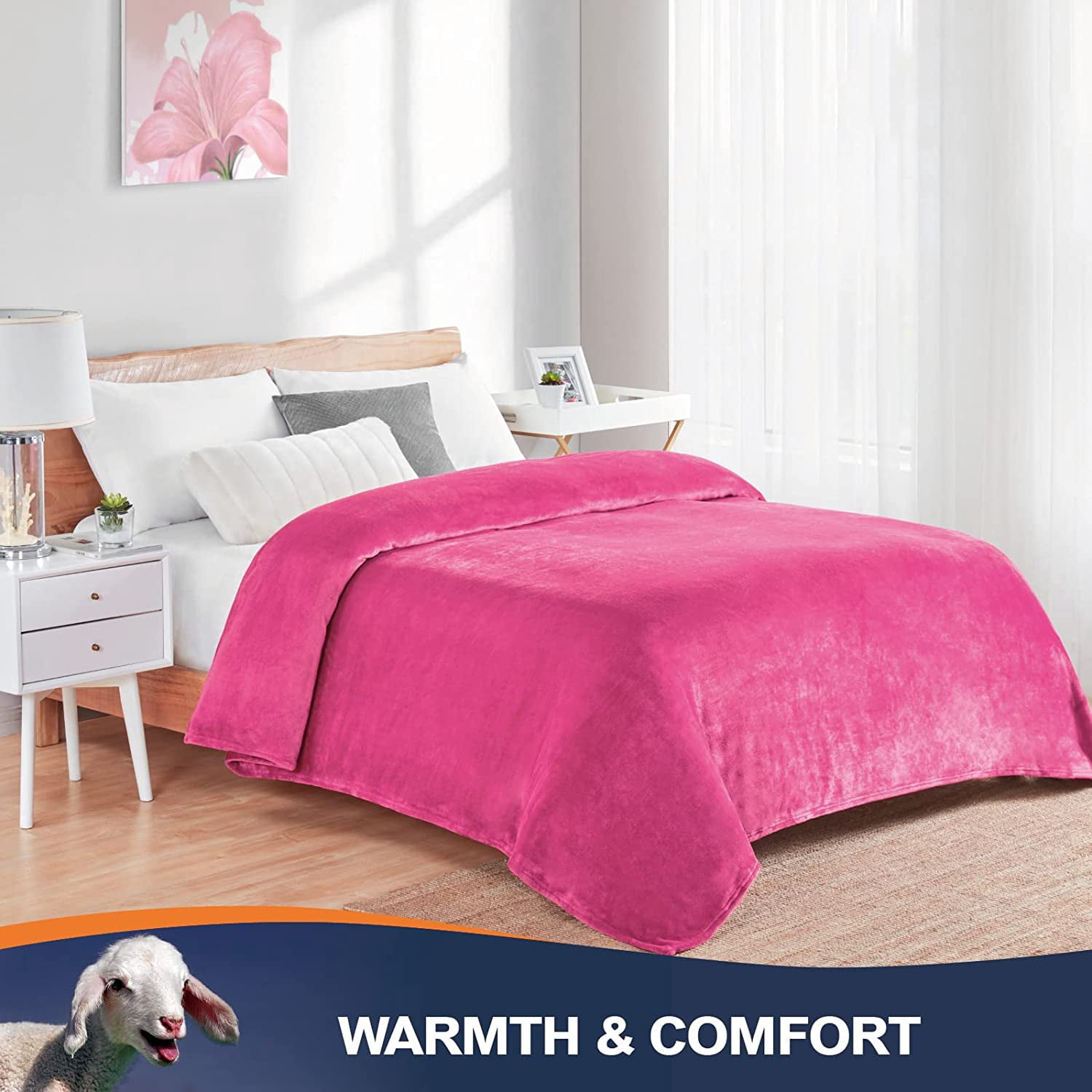 Walensee Ultra Soft Microplush Fleece Throw Blanket, 90" x 90", Hot Pink, Machine Washable