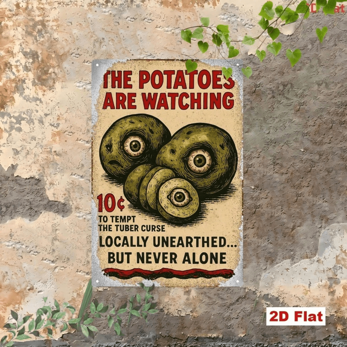 Vintage Halloween Metal Sign Funny Potato Eyes Wall Art, Tin Plaque Creative Holiday Home Bar Decor