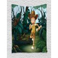 thumbnail image 1 of Boy Scout Tapestry, Cute Kid Running in the Middle of Woods with A Map Adventure, Wall Hanging for Bedroom Living Room Dorm Decor, 40W X 60L Inches, Forest Green Brown Dark Teal, by Ambesonne, 1 of 2