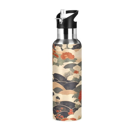 

ALAZA Bohemia Vintage Hand Paint Water Bottle Insulated Flask Stainless Steel Straw Lid 20 oz