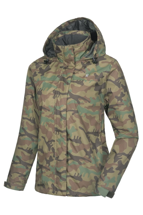 Womens Waterproof Rain Jacket Lightweight Outdoor Windbreaker Rain Coat Shell for Hiking, Travel Jungle Camouflage XS
