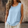 thumbnail image 2 of Loose Fit Tank Tops for Women Round Neck Fashionable Summer Linen Solid Color Sleeveless with Pleats Yoga Training Top, 2 of 7