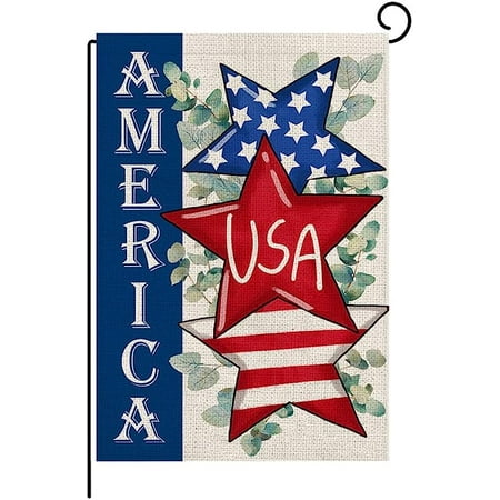 

Double-sided Garden Flag Fourth of July Independence Day Outdoor Patio Home Decor Dwarf Heart Stars God Bless America Patriotic Day Style -C