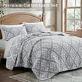 thumbnail image 2 of Exclusivo Mezcla 100% Cotton Quilts Twin Size Grey, Soft Breathable Bedspread Gauze Boho Pattern Coverlet Lightweight Twin Quilt Bedding Set for All Seasons( 1 Quilt and 1 Pillow Sham), 2 of 7