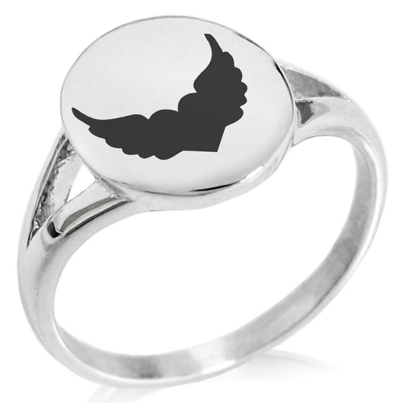 Stainless Steel Angel Wings Heart Minimalist Oval Top Polished Statement Ring