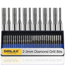 Drilax 30 pcs SET 2mm and 3mm Mix Diamond Drill Bit Cylindrical Bur Kit Jewelry Beach Sea Glass Shells Gemstones Lapidary Shank 1/8 inch