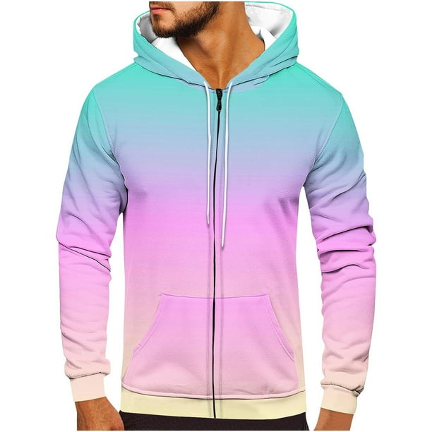 Sudadera con capucha para hombre, informal, a la moda, con cremallera, estampado degradado, manga larga, sudadera con capucha, blusa de poliéster para hombre