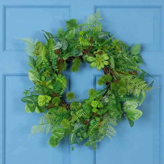 Northlight Decorative Polyester Garden Style Maidenhair Fern and Foliage Artificial Plant and Flower Wreaths, Green