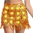 thumbnail image 5 of AGWOLF Women Tassel Sequin Skirt Sparkly Elastic High Waist Skirts Shiny Led Mini Skirts Fringe Belly Dance Hip Scarf Rave Party Outfit, 5 of 7