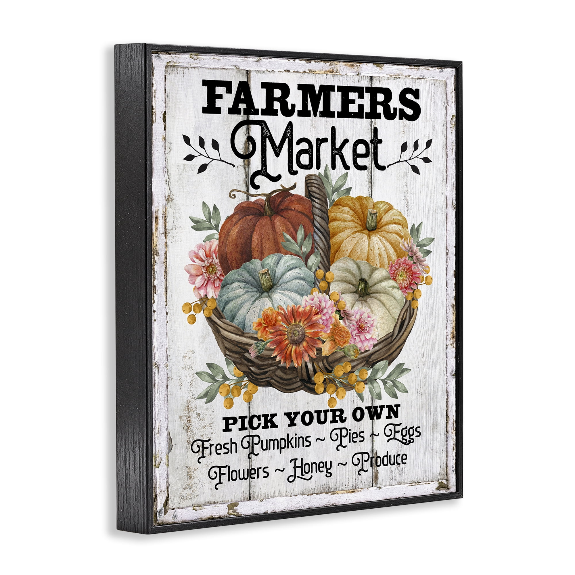 Stupell Industries Farmers Market Pumpkin Basket Holiday Painting Black Framed Art Prints Wall Art, 16 x 20