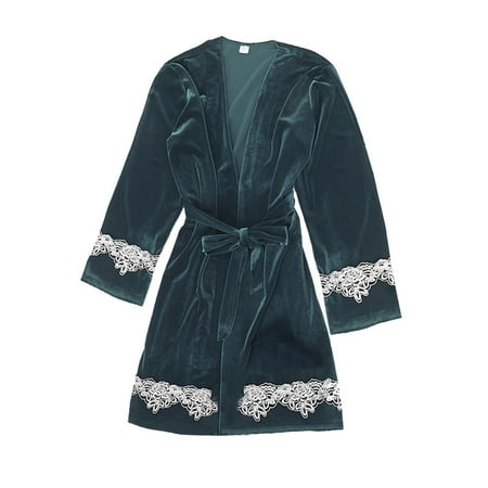 SPZTSX Summer Pajamas Women Sexy Silk Kimono Satin Dressing Gown Bath Robe Lace Lingerie Nightd
