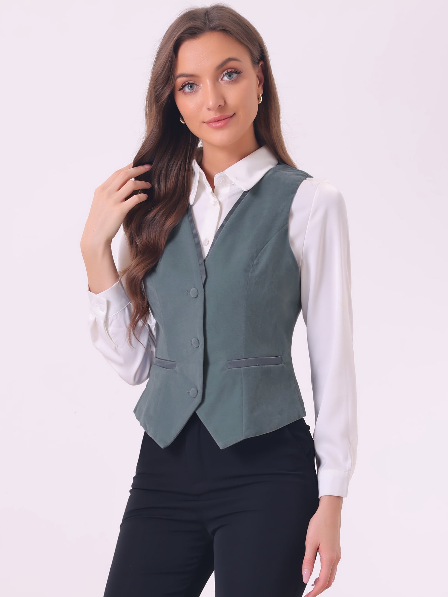 DARING DIVA Women's V Neck Retro Velvet Racerback Steampunk Vest M Grey