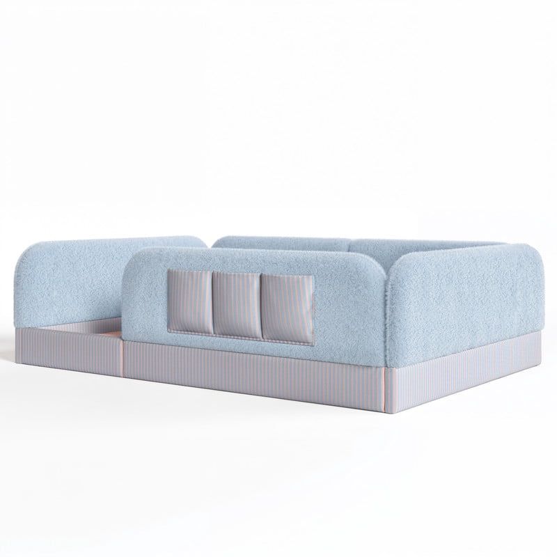 Full Size Kid's Upholstered Floor Bed Frame, Montessori-Style Low Profile Platform Bed with Safety Guardrail & Storage Pockets