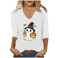 thumbnail image 2 of jobturf Halloween Shirts for Women Ghost Cat Printed 3/4 Length Sleeve T-Shirt Gifts Retro Festival Spooky Season Tees Tops, 2 of 5