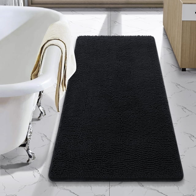 Alfombra de baño LOCHAS Luxury Shaggy de 60 x 110 cm, color negro