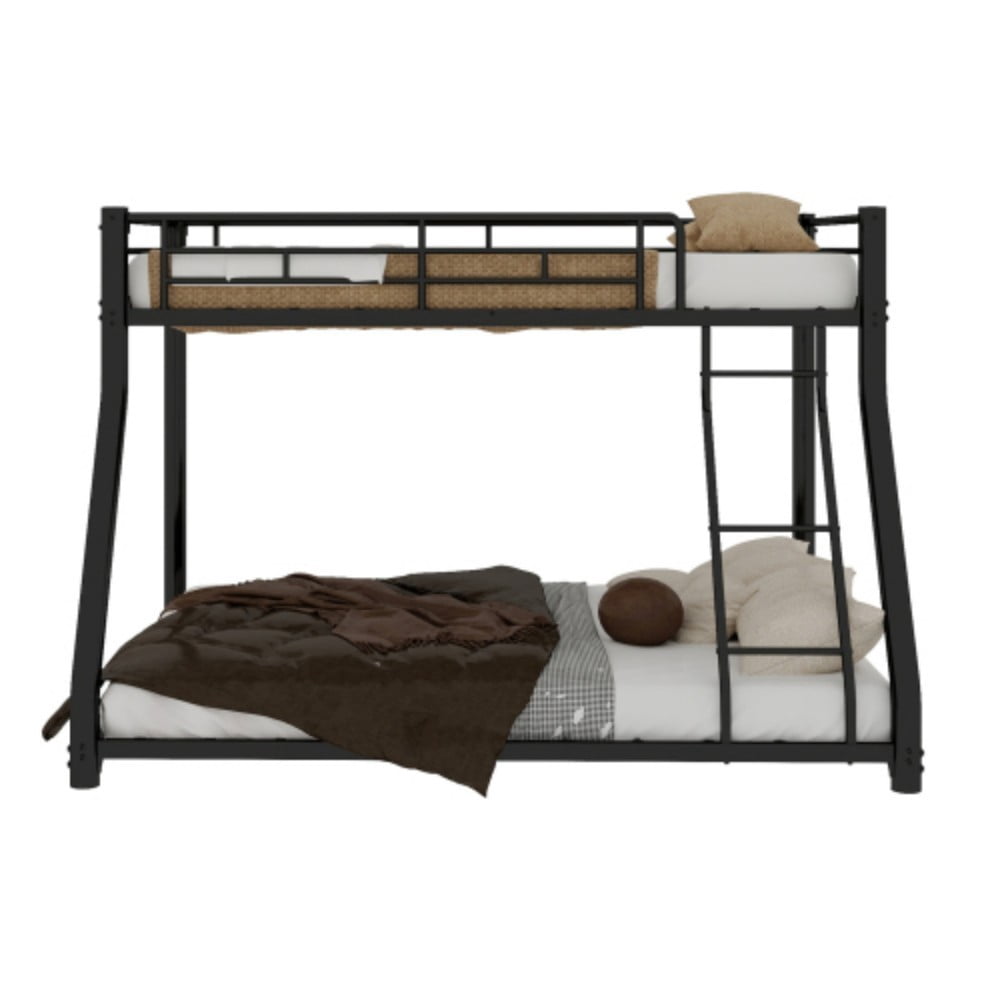 Twin Over Full Bunk Bed, Heavy-Duty Metal Frame with Ladder & Full-Length Guardrail, LED Light & USB Port, Noise-Free Design, 400 lbs Capacity, Black