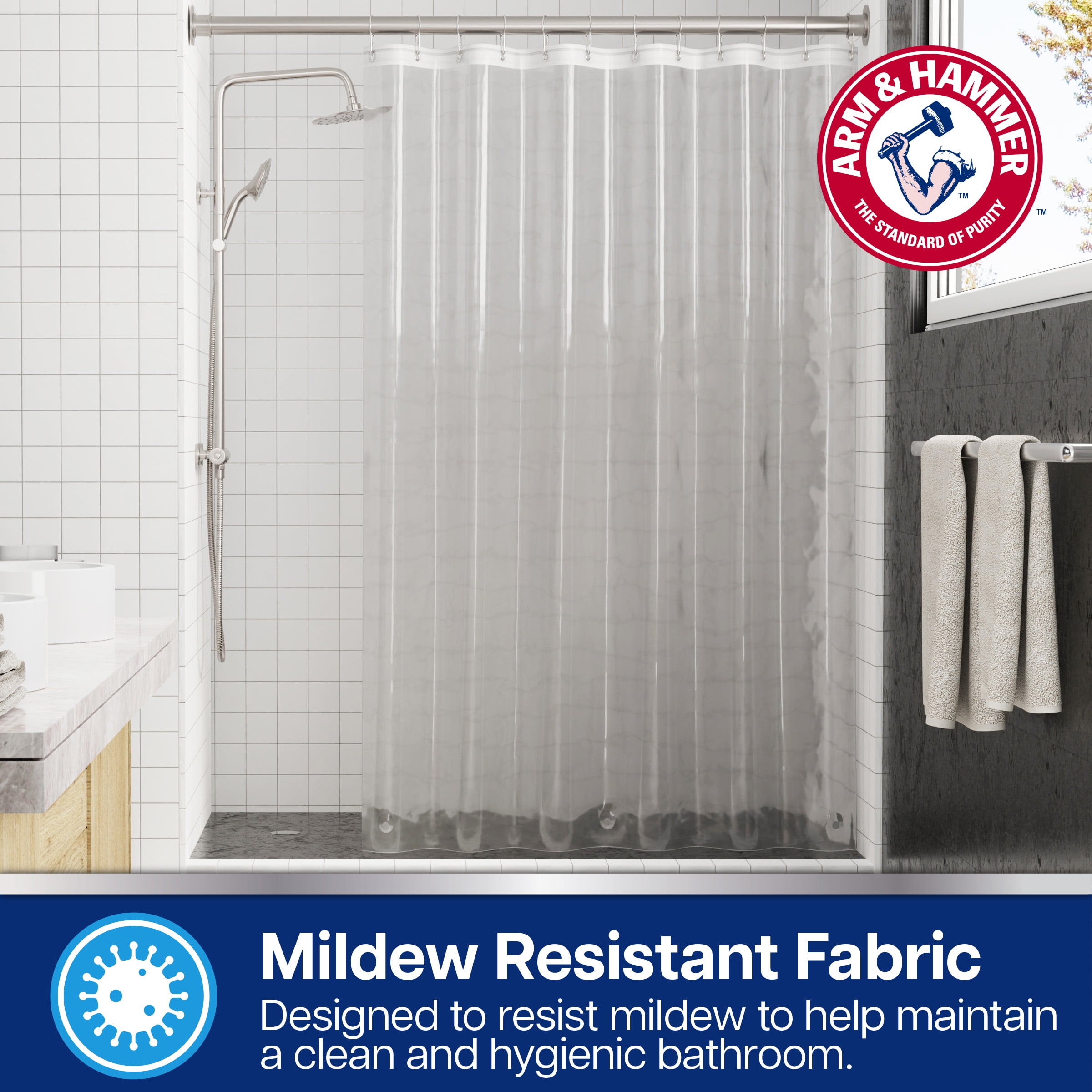 Arm & Hammer™ Waterproof PEVA Shower Liner, Medium Weight, 70x72, Clear