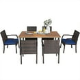 thumbnail image 7 of Patiojoy 7- Piece Patio Dining Furniture Set Acacia Wood and Wicker Dining Table Armchairs Navy, 7 of 7