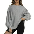 thumbnail image 5 of FAIWAD Womens Long Sleeve Round Neck Sweatshirt Loose Plus Size Basic Solid Color Side Split Pullover Tops, 5 of 7