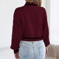 thumbnail image 4 of AHTJRT Women's Autumn Winter Sweaters Fashion Mock Neck Twist Knitted Tops Fashion Long Sleeve Striped Color Pullover Sweaters Wine M, 4 of 6