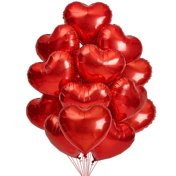 Broeify Globos de corazón rojos de foil mylar, 32 piezas, 46 cm