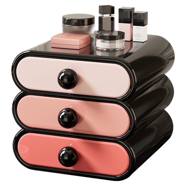 Caja de Almacenamiento con Cajones, Compacta, para Tocador, con Cajón, para Cosméticos, Color Negro.