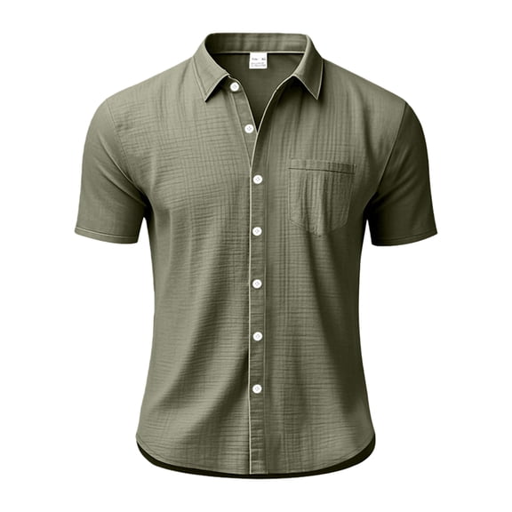 Men'S Button Down Linen Shirt Short Sleeve Casual Shirts Summer Beach Tops with Pocket Green S