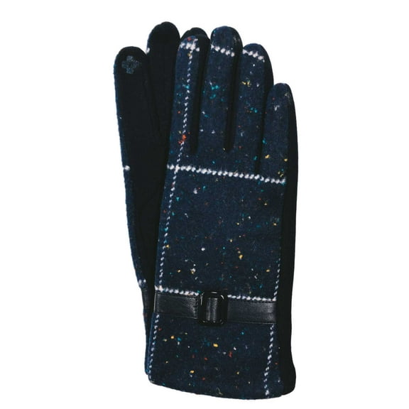 G&S Womens Blue Belted Speckle Stretch Fit Button Texting & Tech Smart Gloves