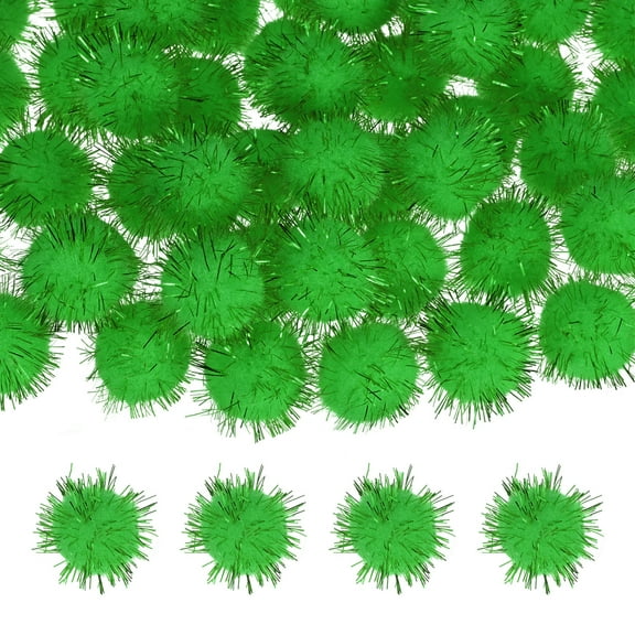 Uxcell 60-Pack Glitter Pom Pom Balls, 1in Mini Tinsel Sparkle Balls for DIY Crafts/Party Decoration [Apple Green]