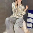 thumbnail image 3 of Tnhcen Women's Imitation Cotton Sleepwear Set Stripe print Long Sleeved Pants Pajamas Set Casual Loose Home Wear Set M-4XL, 3 of 4