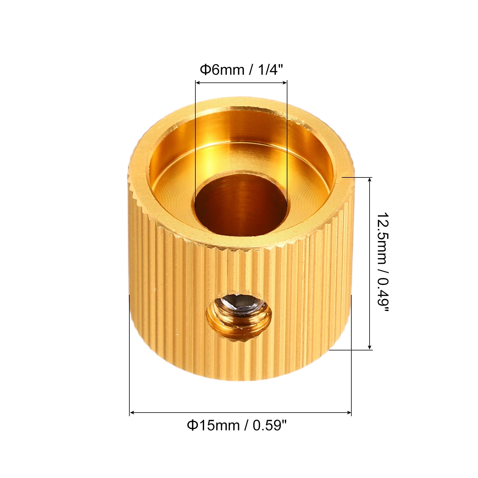 Uxcell 8 Pcs Aluminium Potentiometer Knobs, 1/4"(6mm) IDx5/8"(15mm) ODx1/2"(12.5mm) Height Universal Volume Tone Control Knobs for Guitar, Bass, Straight Line Indicator, Gold