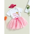 thumbnail image 3 of Bagilaanoe 3Pcs Newborn Baby Girls Mother’s Day Outfits Letters Print Short Sleeve Romper Tops + Tutu Skirt + Headband 3M 6M 12M 18M Infant Casual Skirt Set, 3 of 8