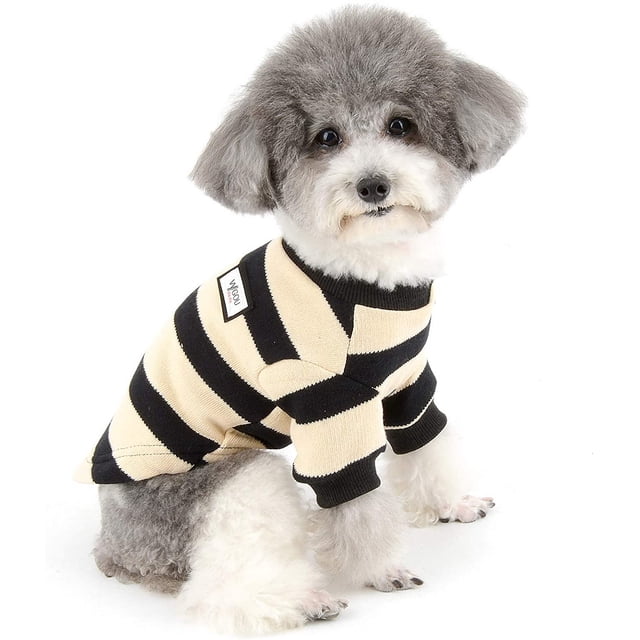 Abrigo de invierno tipo jersey para perros pequeños en suave algodón a rayas, chaqueta cálida para cachorros y gatos, ropa para mascotas Chihuahua, Yorkshire Terrier (Negro, Mediano)