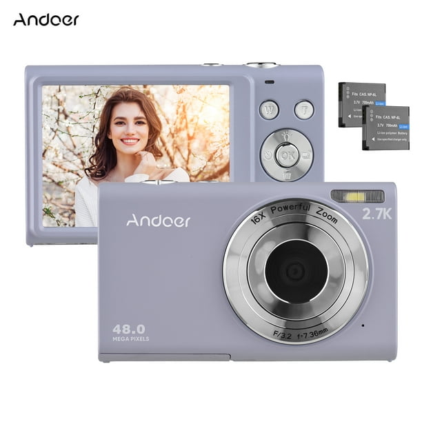 Andoer 2.7K Digital Camera Compact Video Camcorder 48MP Auto 2.88 Inch IPS Screen 16X Zoom Anti-shake Face Detact Smile Capture Built-in LED Fill Light -