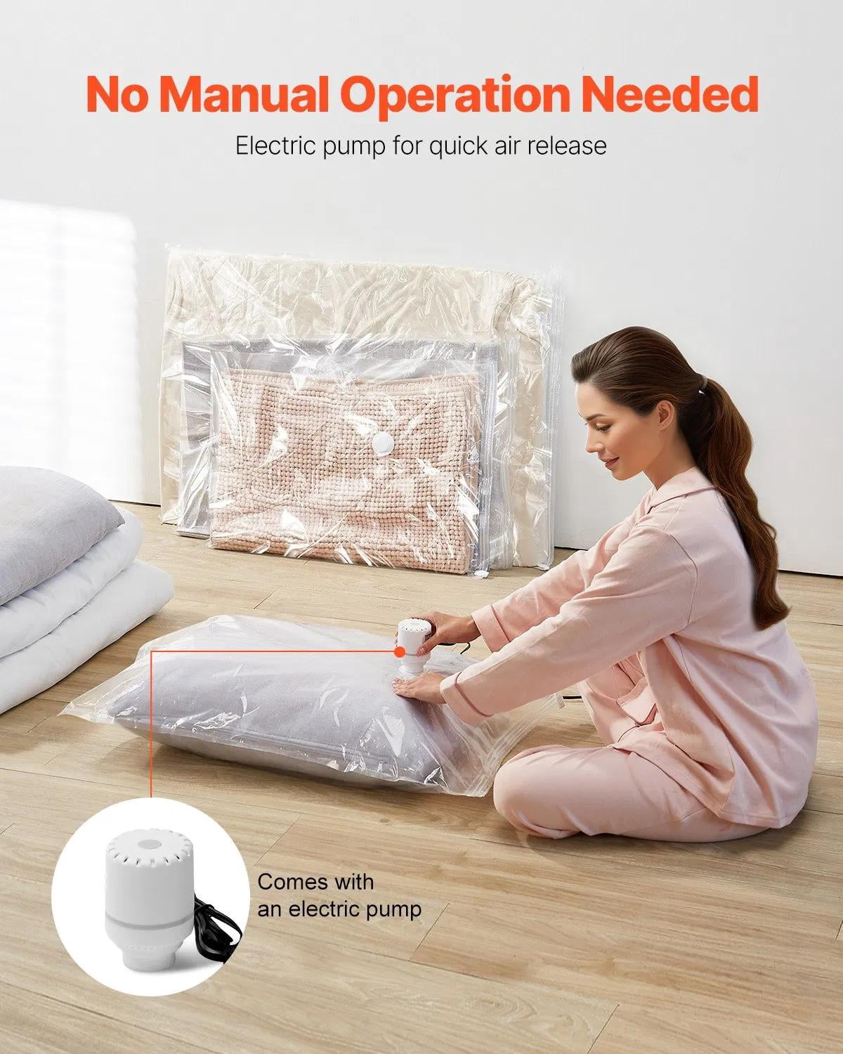 Vacuum Storage Bags, 15 Pack Space Saver Seal Bag Compression Airtight Zipper Space Bags with Electric Pump, for Cloth, Bedding, Blanket, Pillow, Travel