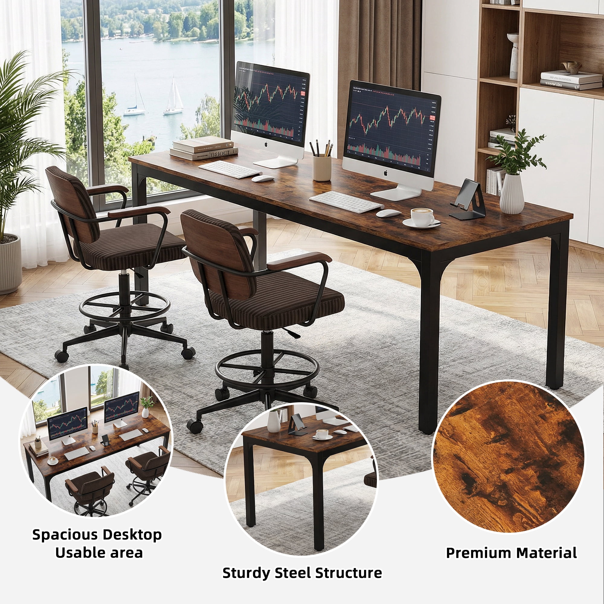 MAYEERTY 78.7" Extra Long Industrial Double Workstation Desk, 2-Person Home Office Desk with Heavy-Duty Metal Frame, 200lbs Capacity MDF Tabletop